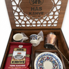 Turkish Coffee Gift Set for Two in Wooden Gift Box 200gr Coffee & coffee Pot