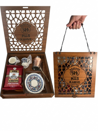 Turkish Coffee Gift Set for Two in Wooden Gift Box 200gr Coffee & coffee Pot