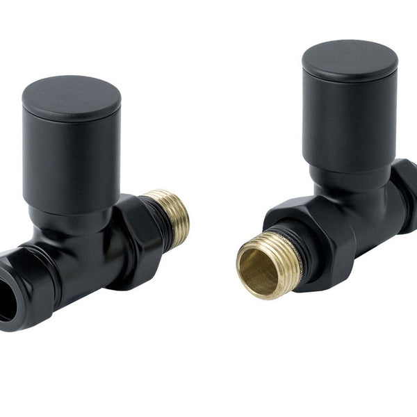 Modern Black Angled Towel Rail Radiator Valve Pair 15mm