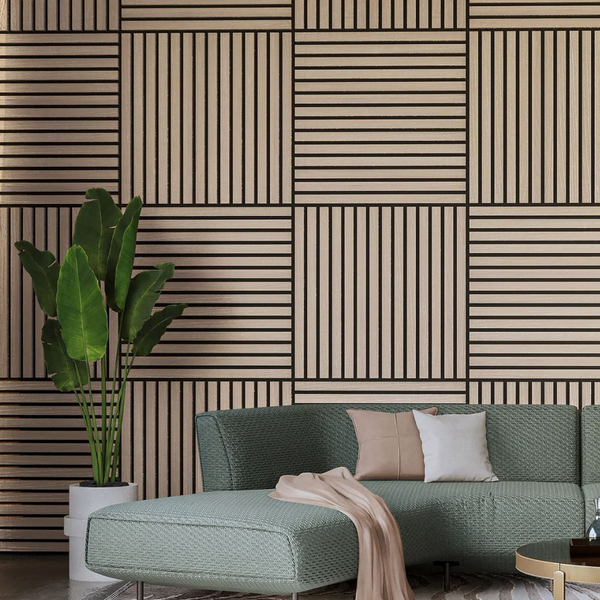 Natural Wood Acoustic Wall Panel Soundproof Floor-to-Ceiling Slatted Sound Absorbing 6 x 580mm x 290mm Panels - 1 sq.m. 10.77 sq.ft walnut