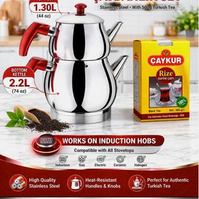 Traditional Turkish Caydanlik Teapot Tea Maker Stainless Steel Large Size
