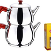 Traditional Turkish Caydanlik Teapot Tea Maker Stainless Steel Large Size