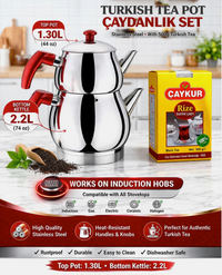 Traditional Turkish Caydanlik Teapot Tea Maker Stainless Steel Large Size