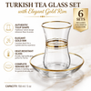 Turkish Tea Cups and Saucers Set 12 Piece Tea Glasses Set With Gold Rim