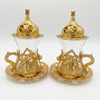 Luxury Turkish Tea Glass Set Zamak Holder & Delight Bowl – Gold Tone Ottoman UK