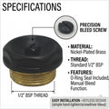 Matte Black Radiator Blanking Plug & Air Vent Set – ½” BSP Brass for Radiators & Heated Towel Rails