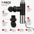 T-piece valve with features highlighted on a white background
