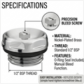 Nickel radiator air vent and blanking plug set with 1/2 inch BSP thread for UK central heating radiators and towel rails