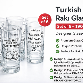 Designer Turkish Raki Glass Raki Bardagi 190cc Straight Model 6 Glasses Lemonade