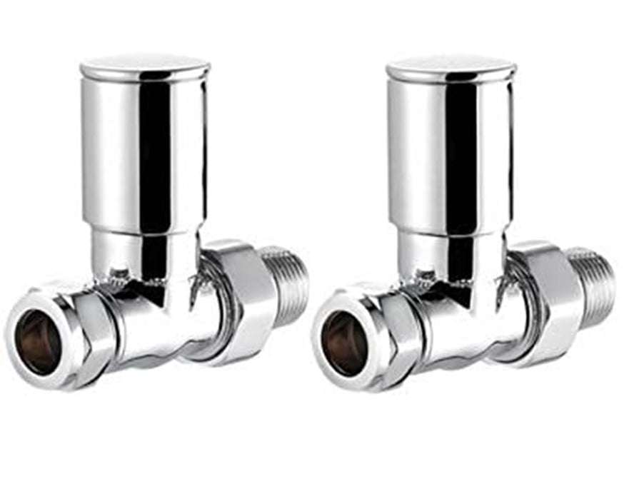 Two chrome plumbing valves on a white background