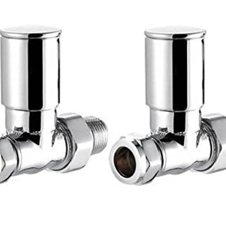 Towel Rail Radiator Valve Straight Chrome in Pair 15mm