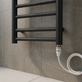 Black electric heating element for towel rails.