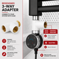 3-way adapter for central heating and electric towel warmers with features listed on a white background.